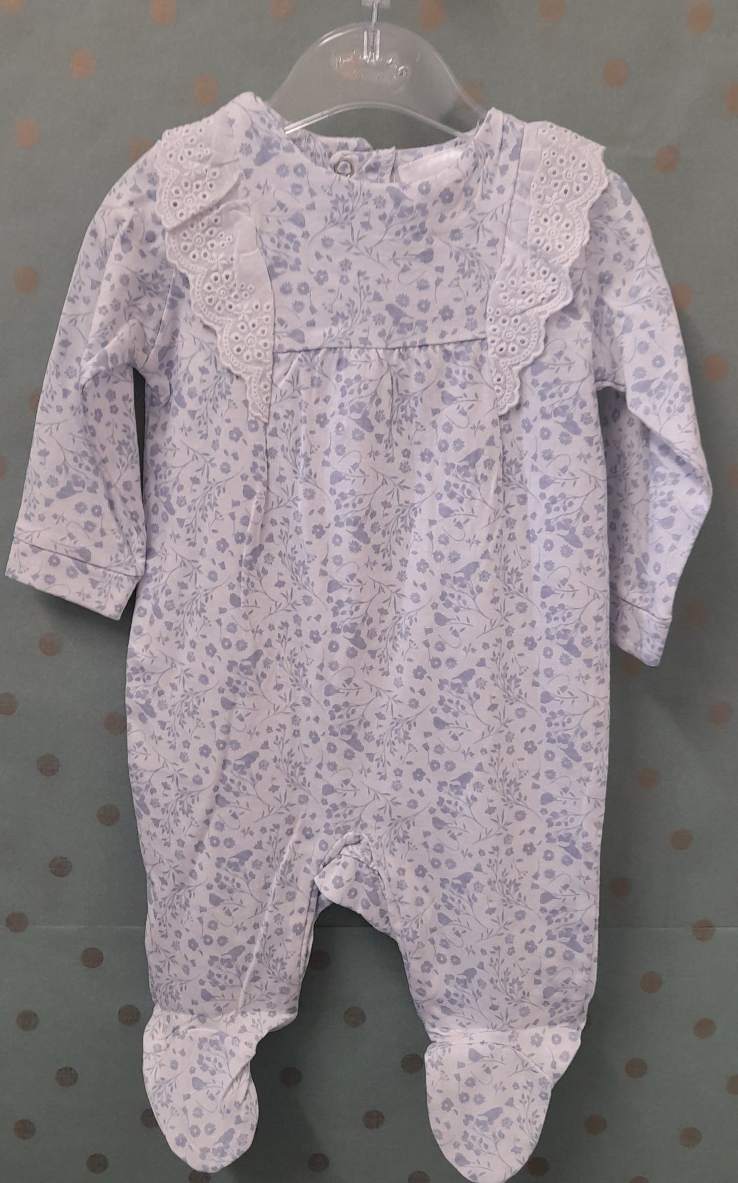 Babywear Floral and Broderie All-in-one, Cornflower Blue
