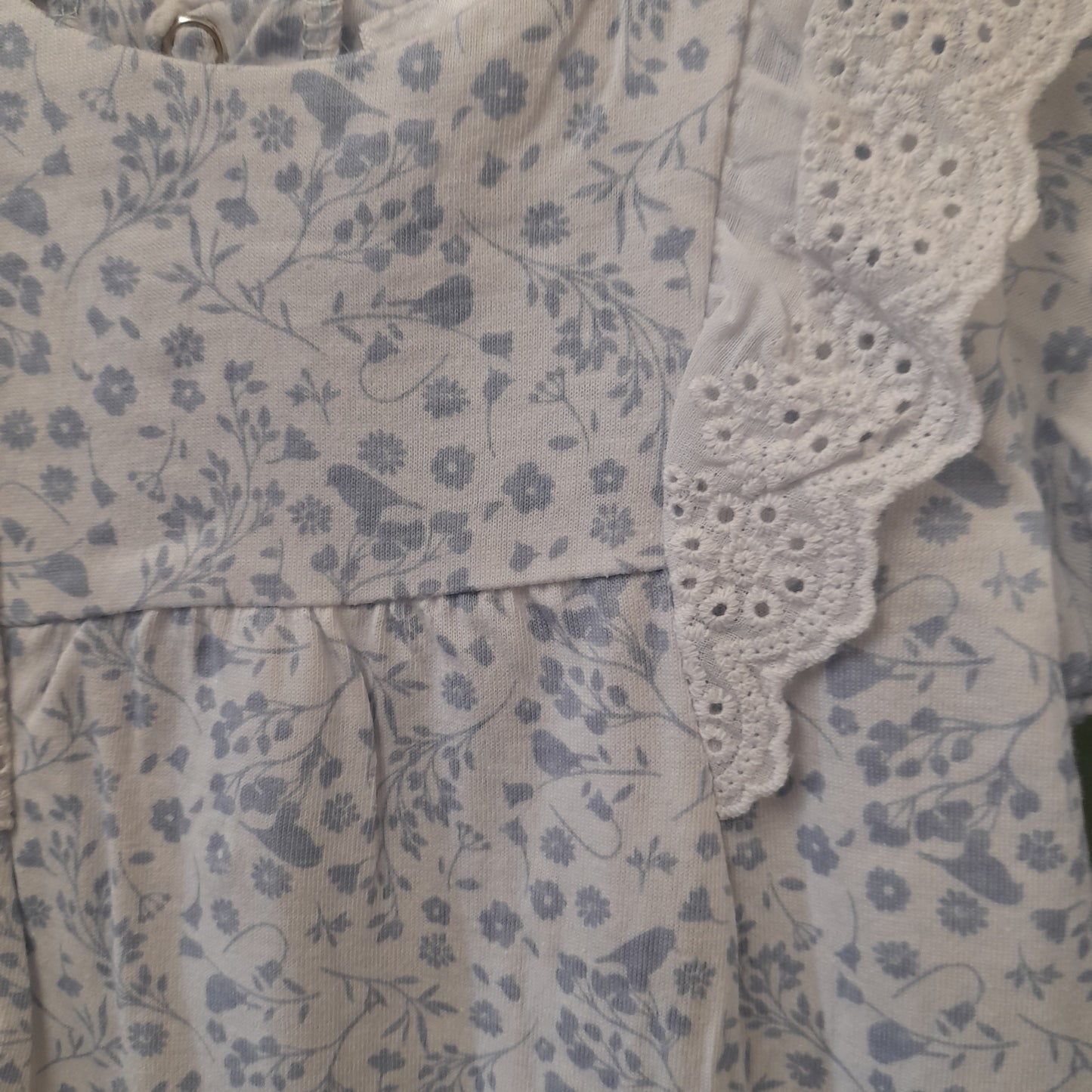 Babywear Floral and Broderie All-in-one, Cornflower Blue