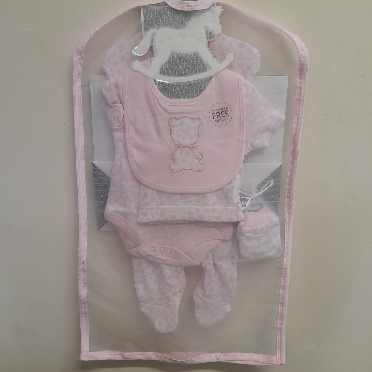 Babywear Floral 5 Piece Layette, Pink, with Dust Cover & Gift Bag