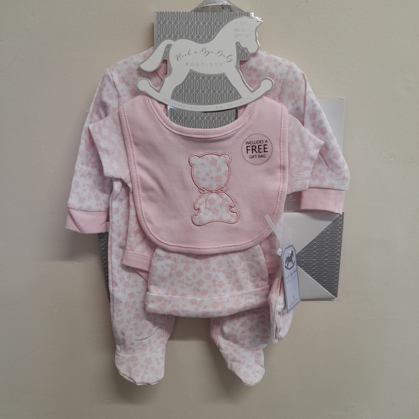 Babywear Floral 5 Piece Layette, Pink, with Dust Cover & Gift Bag