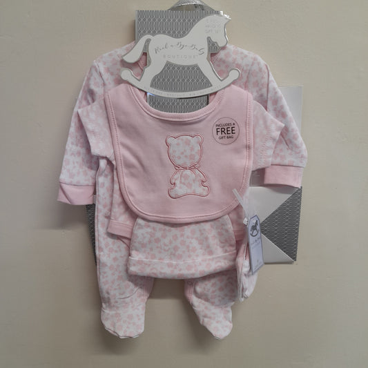 Babywear Floral 5 Piece Layette, Pink, with Dust Cover & Gift Bag