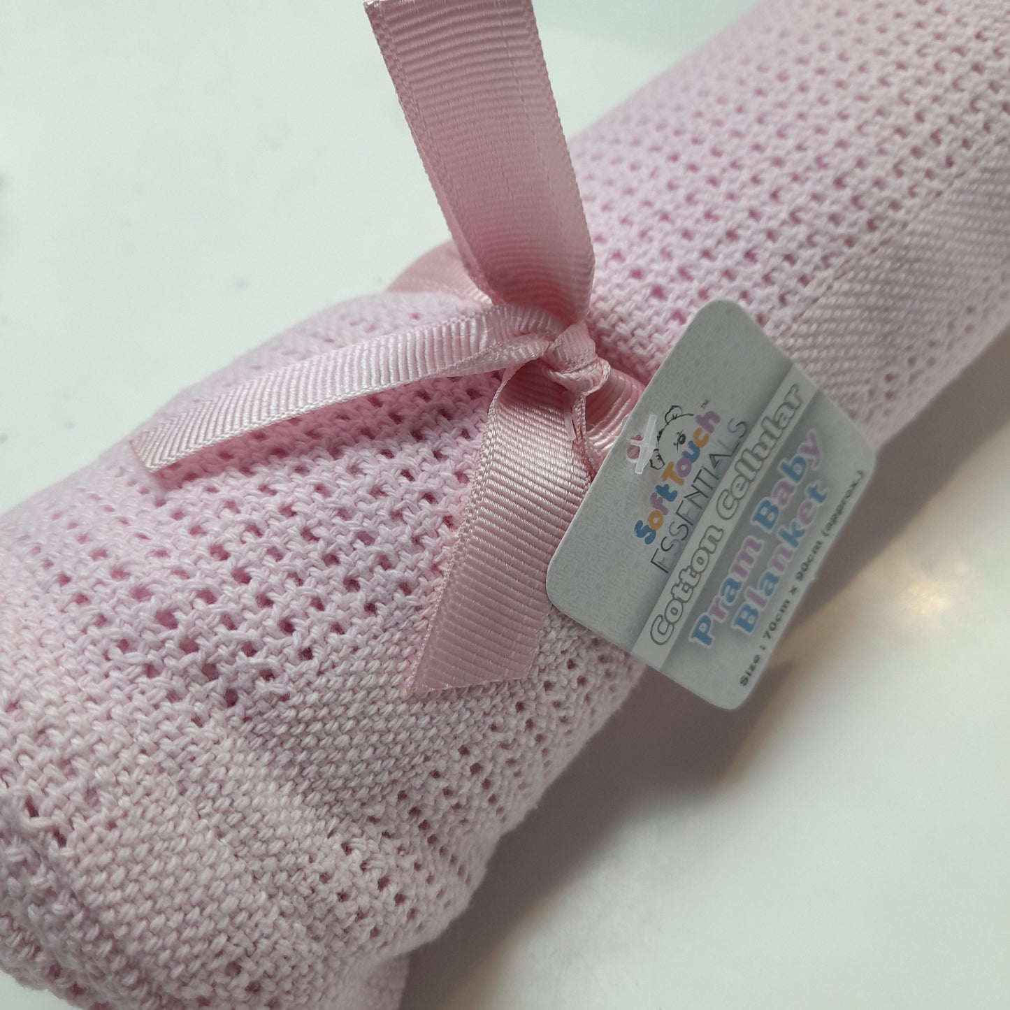 Baby Pram Blanket, Cotton Cellular, Pink, Blue or White, 70cm x 90cm