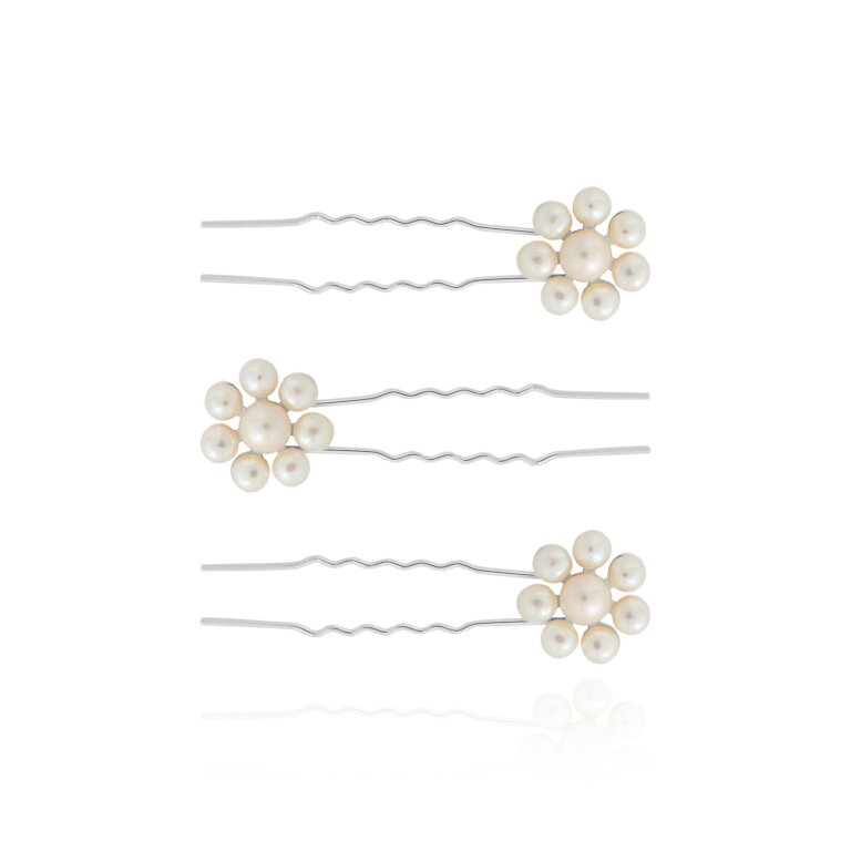 Joma Happy Ever After Hair Accessories - Silver and Pearl Flower Hair Pins