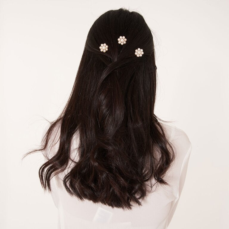 Joma Happy Ever After Hair Accessories - Silver and Pearl Flower Hair Pins