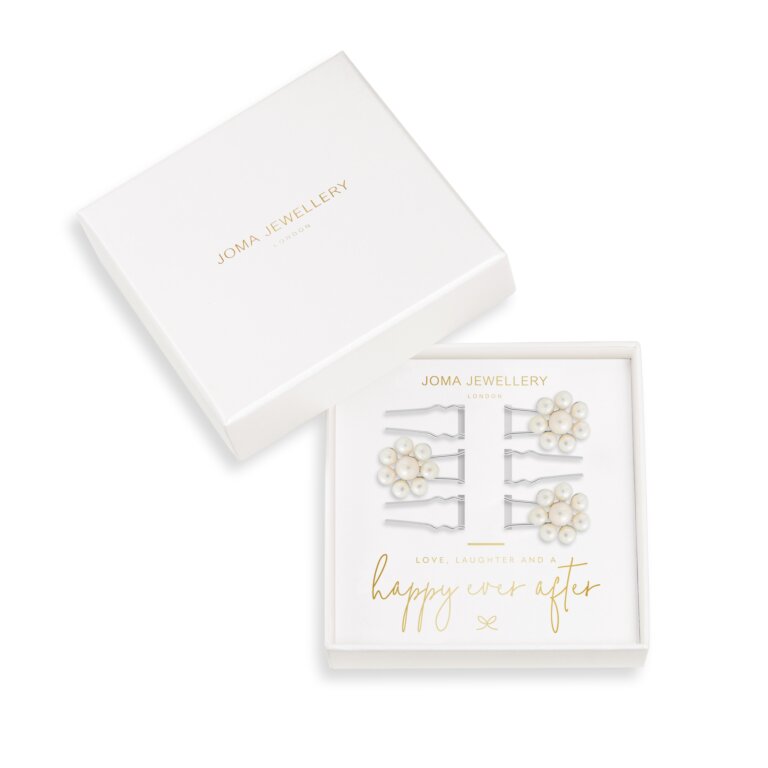Joma Happy Ever After Hair Accessories - Silver and Pearl Flower Hair Pins