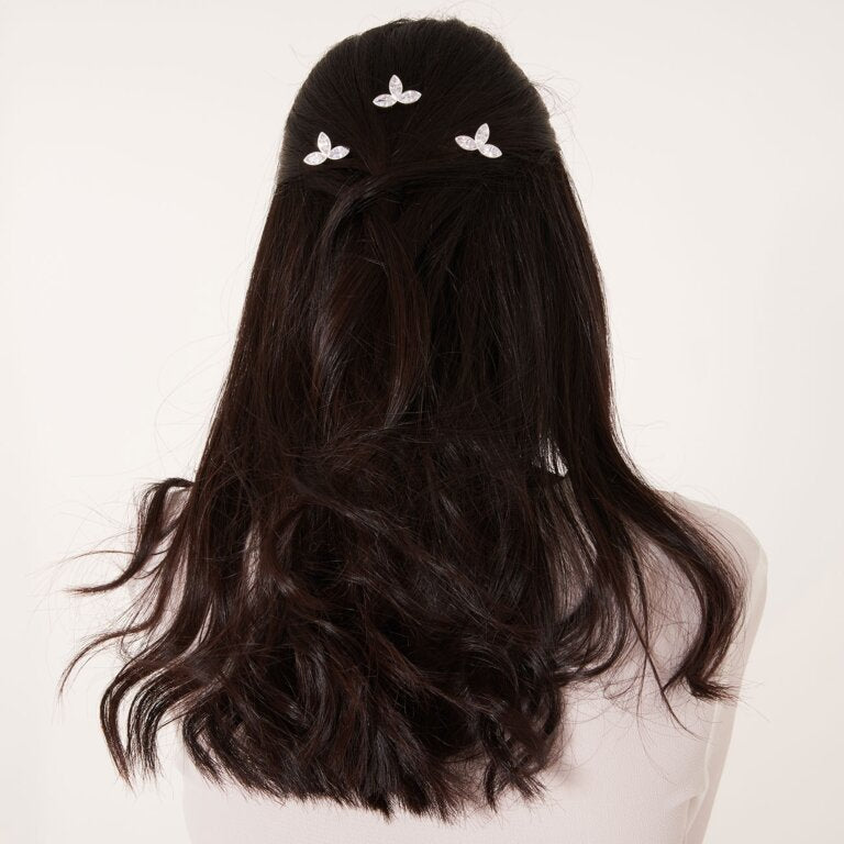 Joma Happy Ever After Hair Accessories - Silver and Cubic Zirconia Leaf Hair Pins