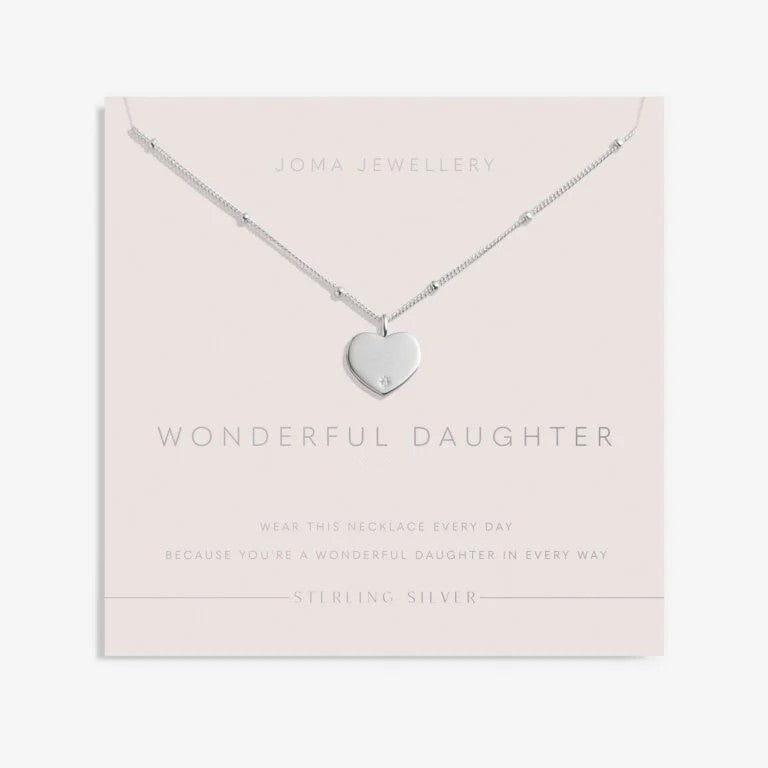 Joma Necklace, Sterling Silver Wonderful Daughter - Heart - CZ 46cm + 5cm Boxed