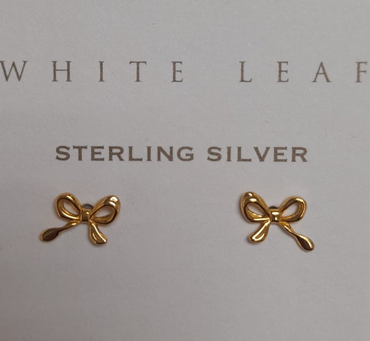 White Leaf Little Bow Earring in Gold-Plated Sterling Silver
