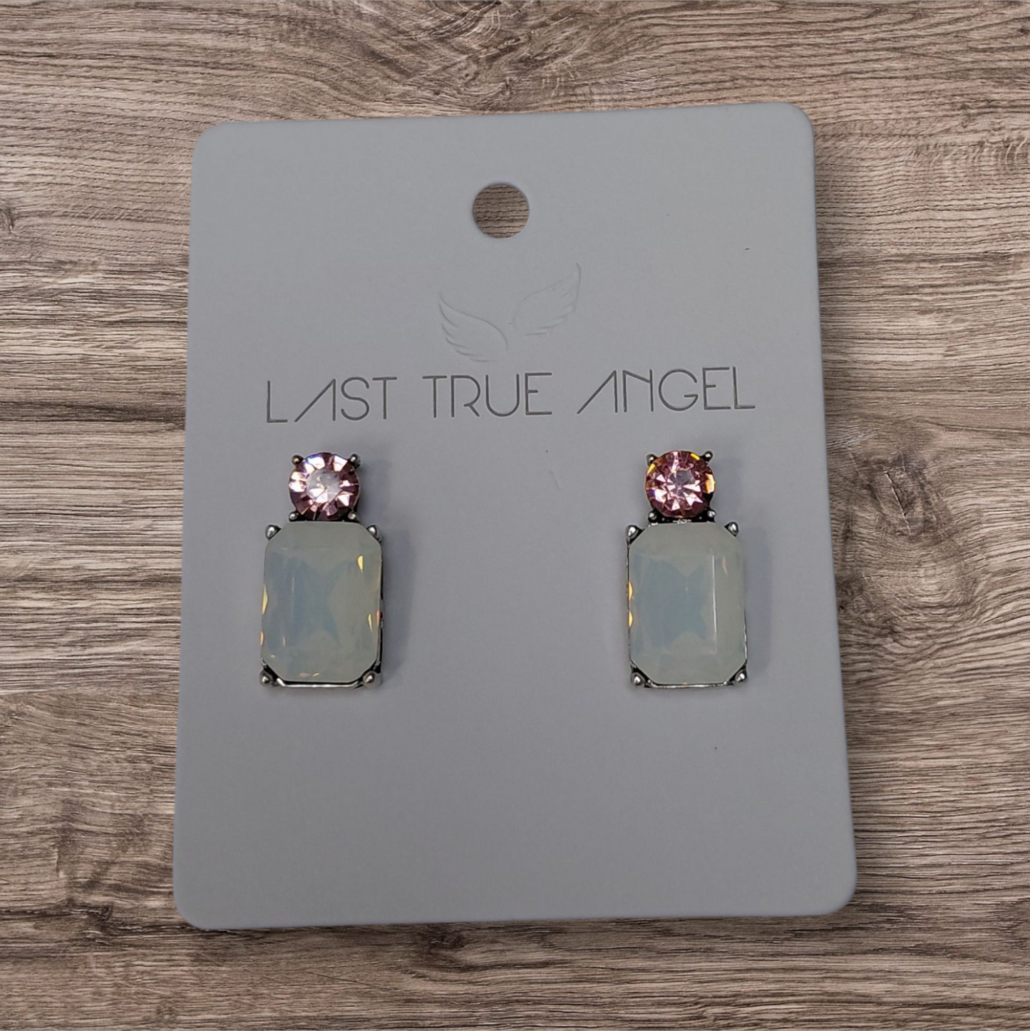 Last True Angel Gem Earrings, Amber & Pink, Burgundy Bronze & Clear, White & Pink