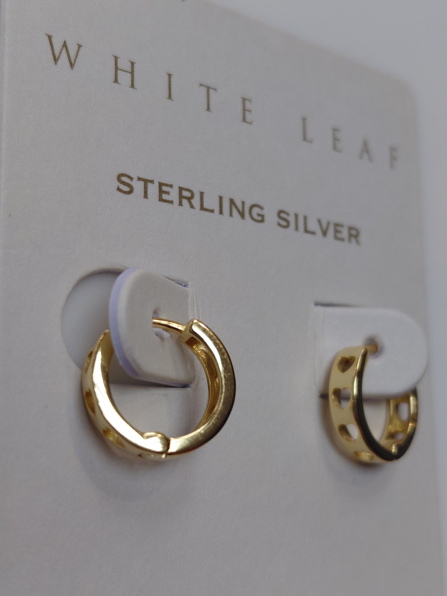 White Leaf Jewellery Gold Finished Sterling-Silver Huggie Hoop Earrings with Heart cmCutout Design