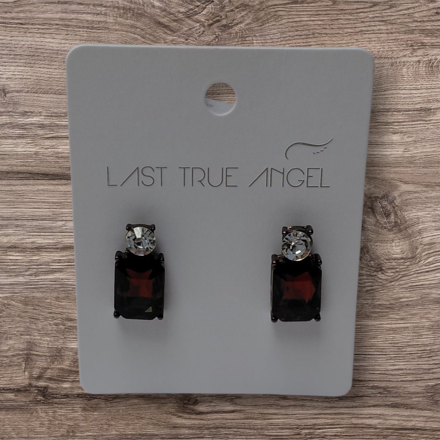 Last True Angel Gem Earrings, Amber & Pink, Burgundy Bronze & Clear, White & Pink