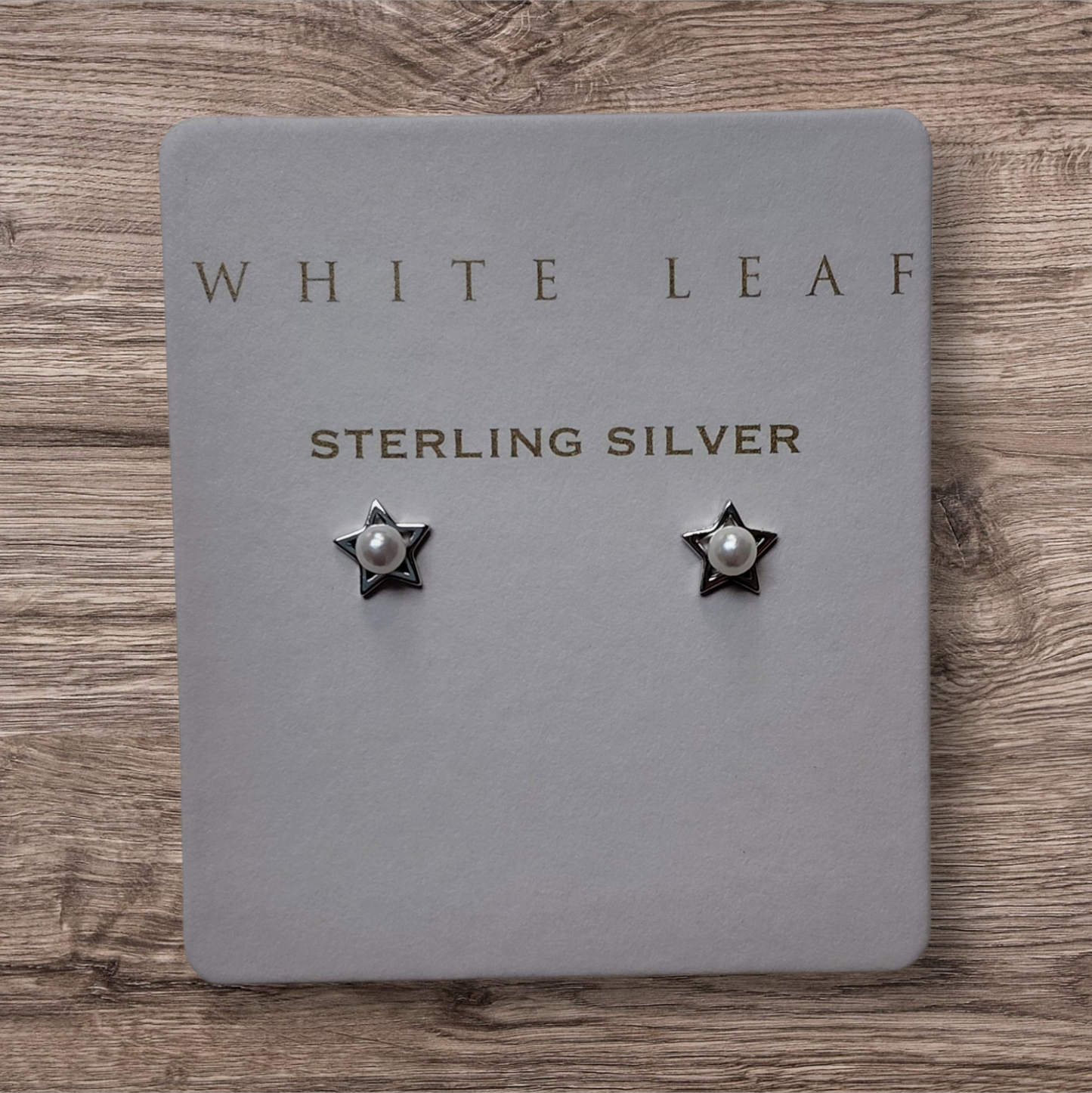 White Leaf Jewellery Sterling-Silver Tiny Star & Pearl Earrings