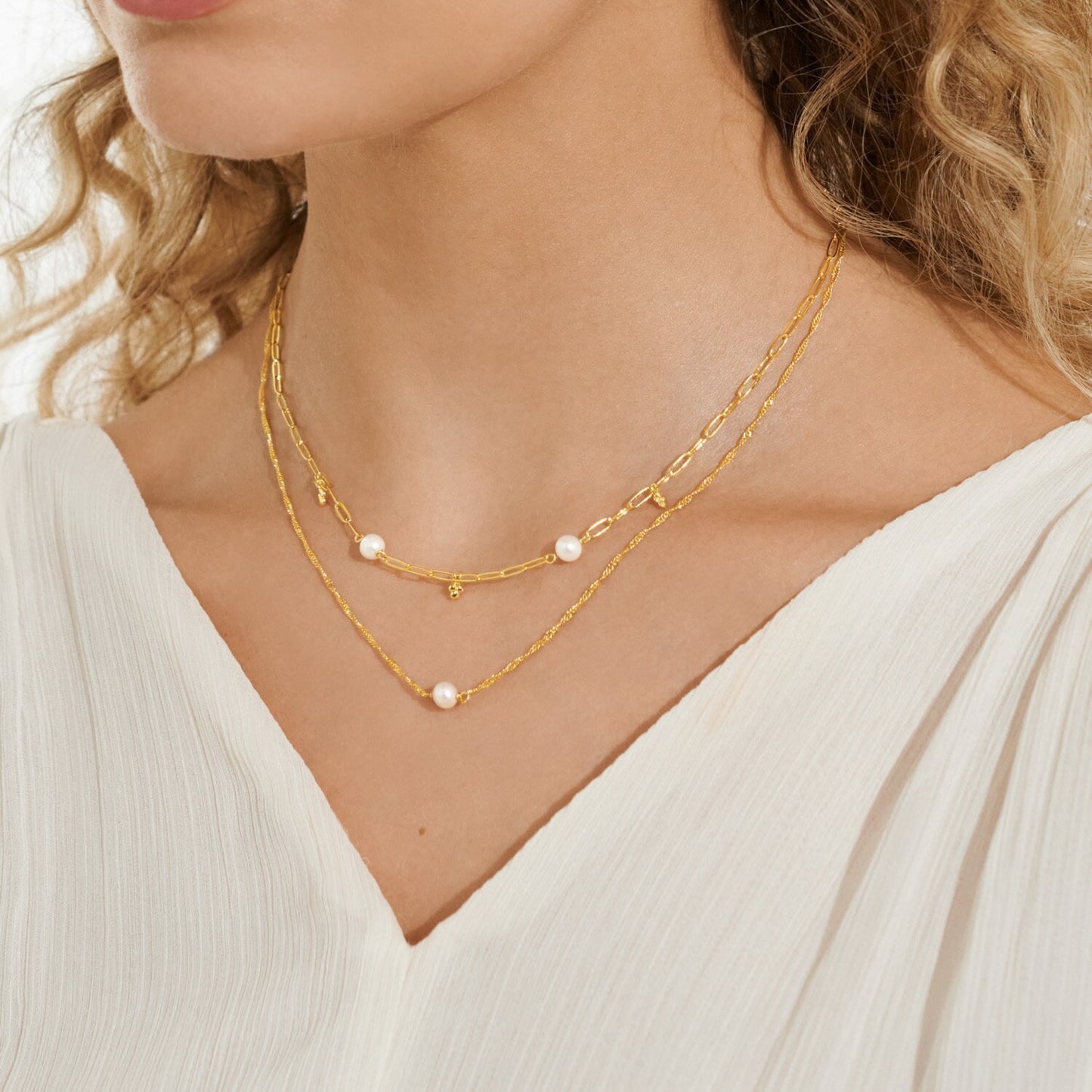 Joma Stacks Of Style White Pearl Necklaces, Gold-Plated