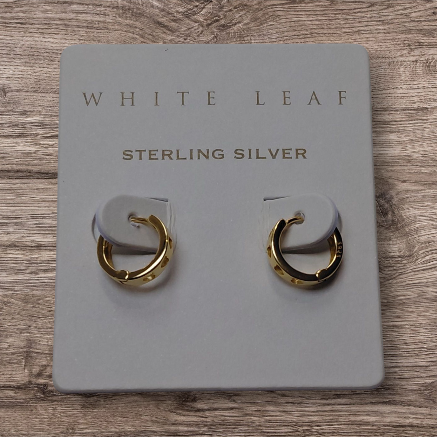 White Leaf Jewellery Gold Finished Sterling-Silver Huggie Hoop Earrings with Heart cmCutout Design