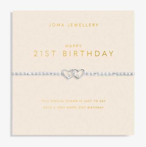 Joma Forever Yours Happy 21st Birthday Bracelet, Silver-plated