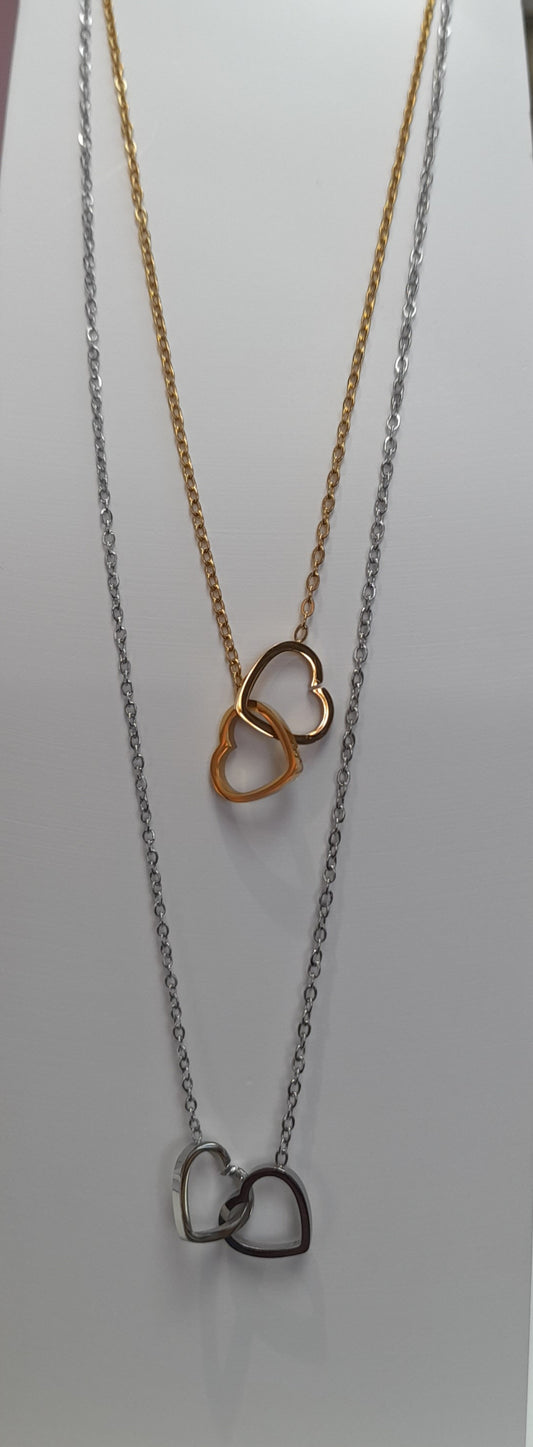 White Leaf Linked Heart Necklace, Silver or Gold Options