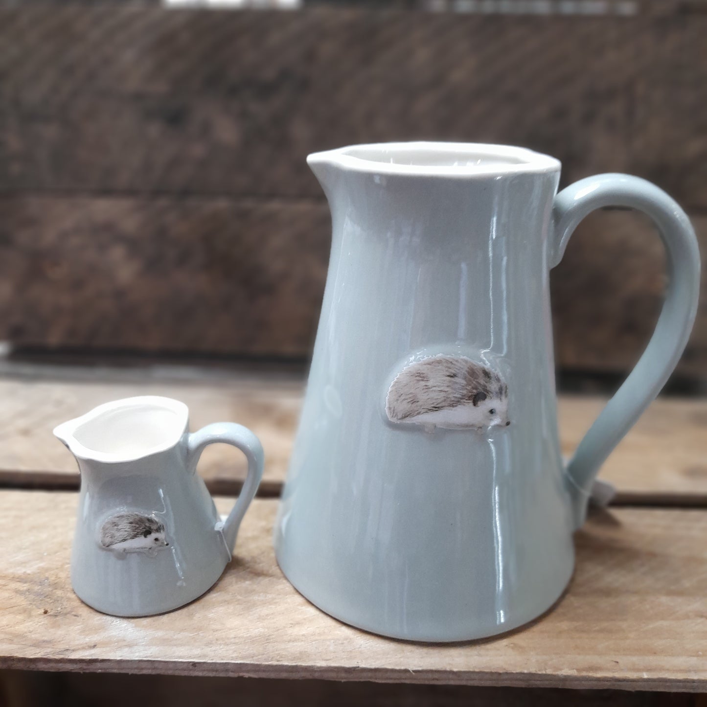 Jug - Hedgehog. Grey, Embossed Stoneware, Large