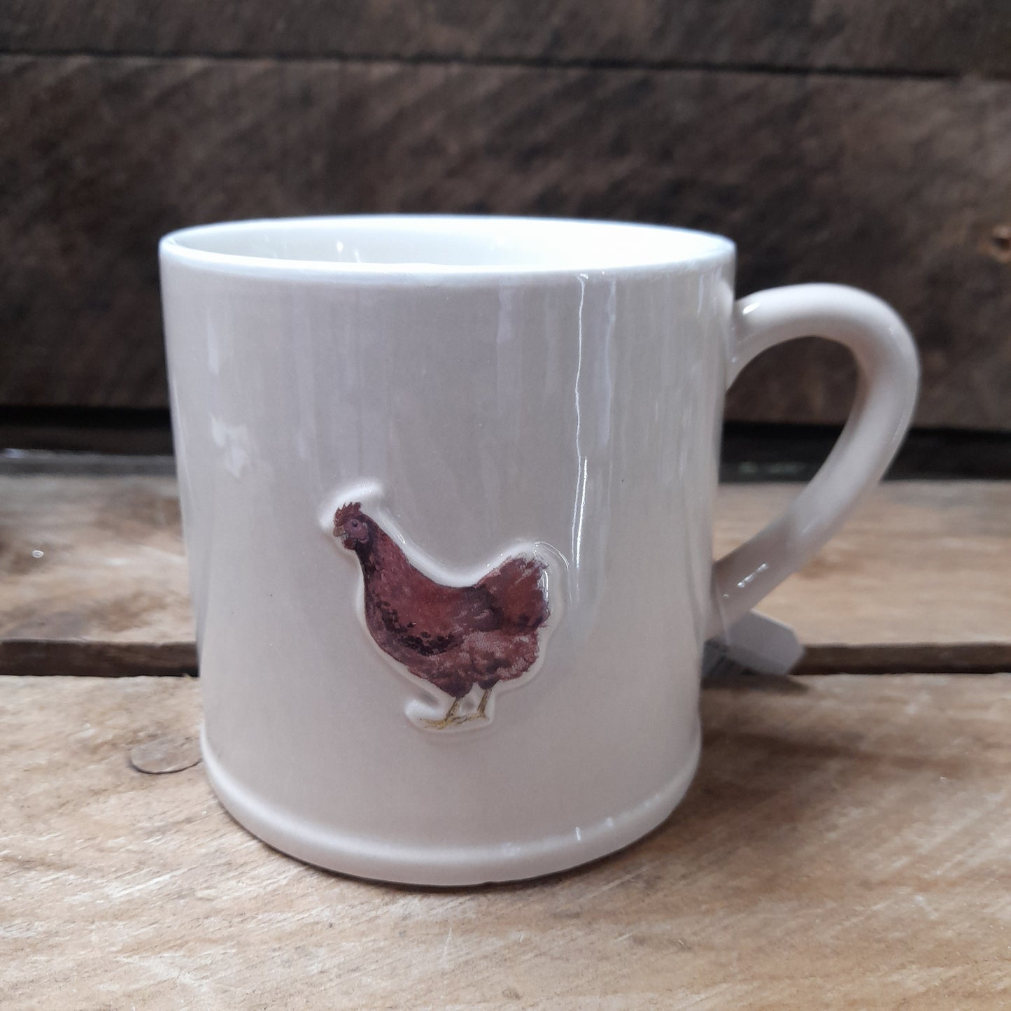 Mug - Chicken, Taupe, Embossed Stoneware