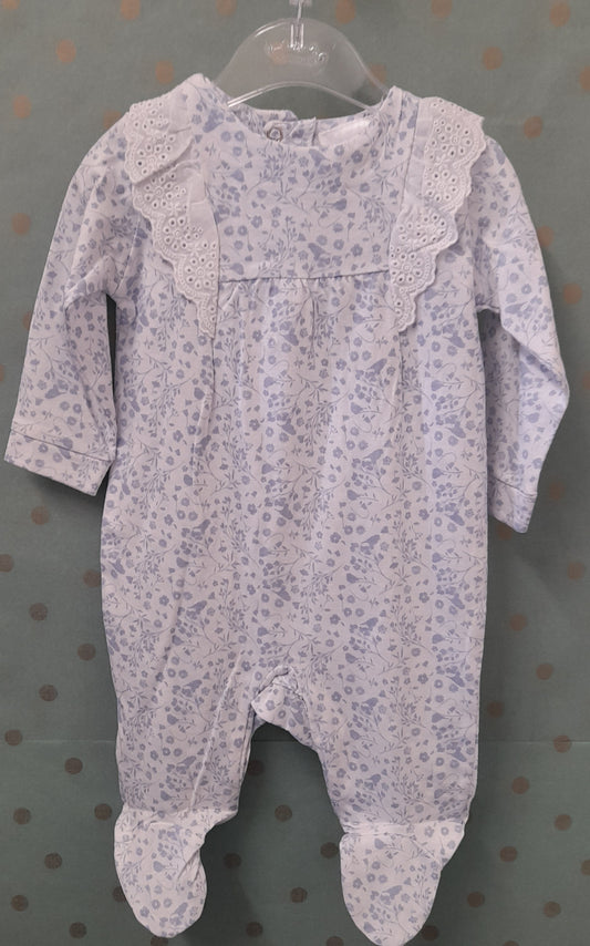 Babywear Floral and Broderie All-in-one, Cornflower Blue
