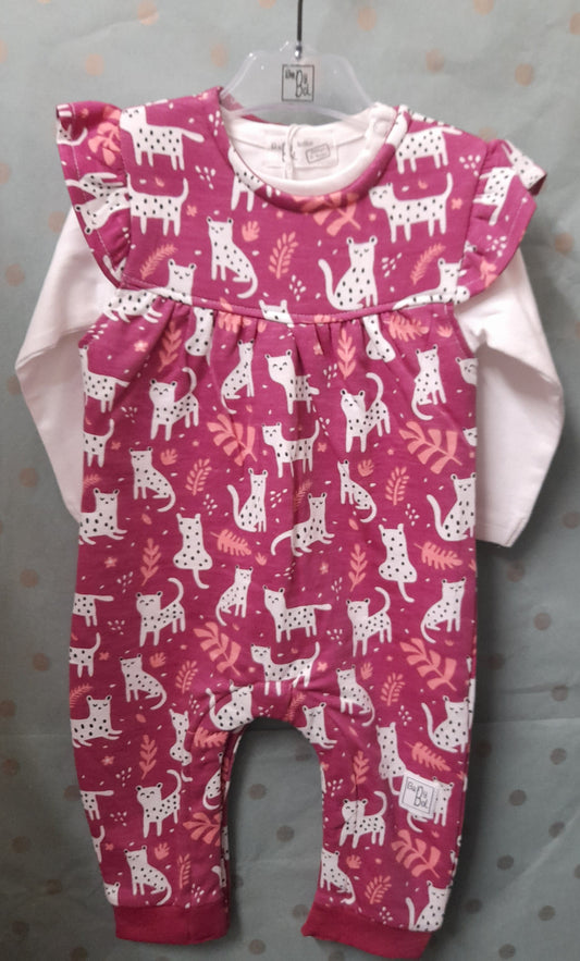 Babywear Cats Dungaree Set, Pink