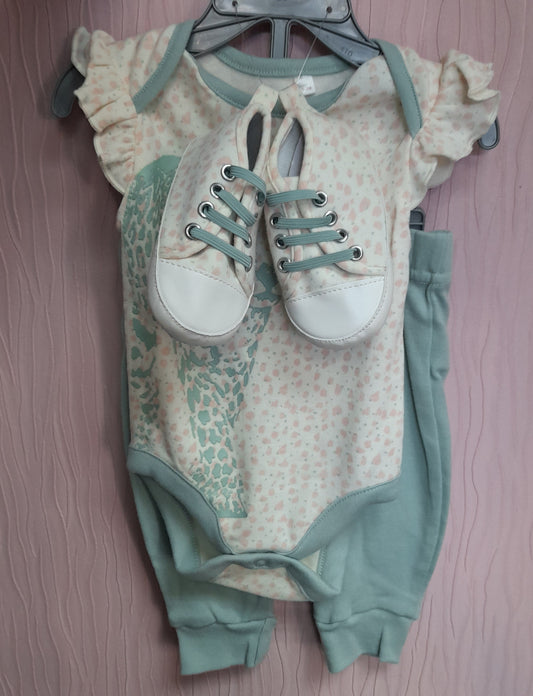 Babywear Tiger Print 3 Piece Set, Mint & Pink