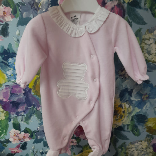 Babywear All-in-one with Teddy bear motif, Pink Velour