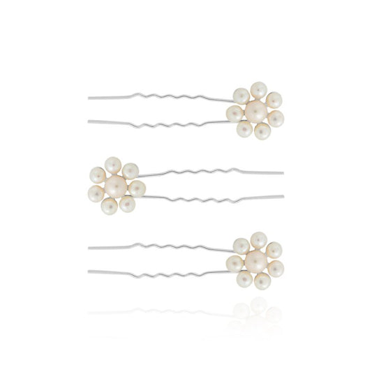 Joma Happy Ever After Hair Accessories - Silver and Pearl Flower Hair Pins