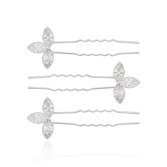 Joma Happy Ever After Hair Accessories - Silver and Cubic Zirconia Leaf Hair Pins