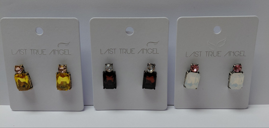 Last True Angel Gem Earrings, Amber & Pink, Burgundy Bronze & Clear, White & Pink