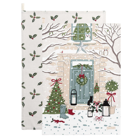 Sophie Allport Tea Towel Set of 2, Christmas Holly & Berry