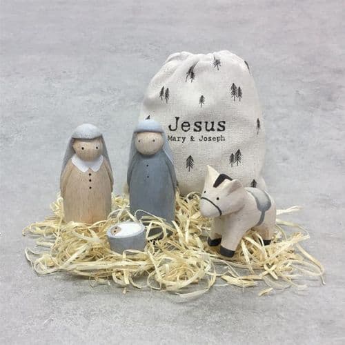 Christmas Hand Carved Jesus, Mary & Joseph Nativity