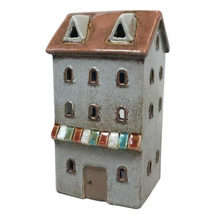 House Tealight Holder, Ceramic, Grey