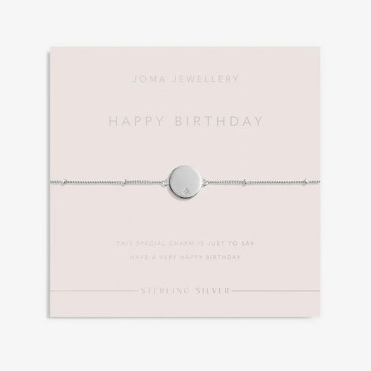 Joma Bracelet, Sterling Silver Happy Birthday Disc CZ 16cm + 3cm Boxed