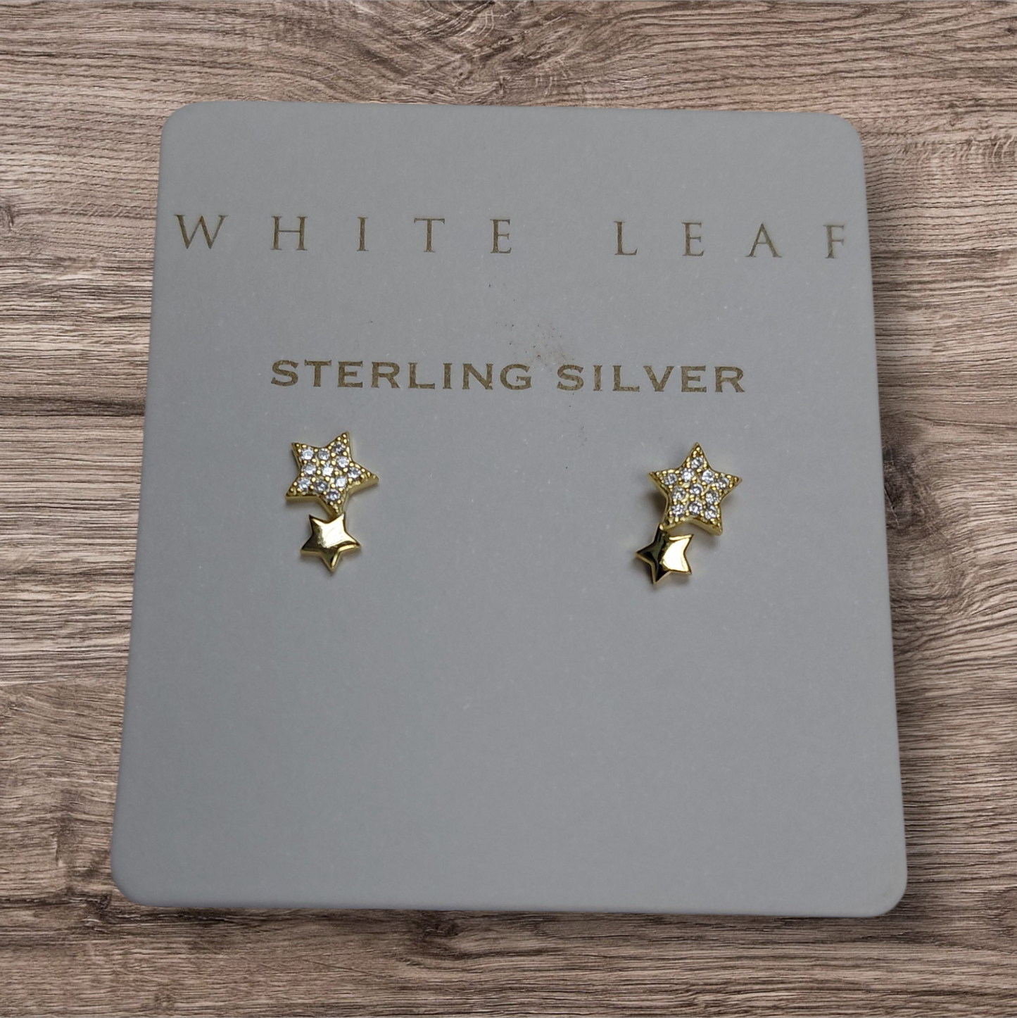 White Leaf Jewellery Pavé & Gold Star earrings in Gold finished Sterling-Silver