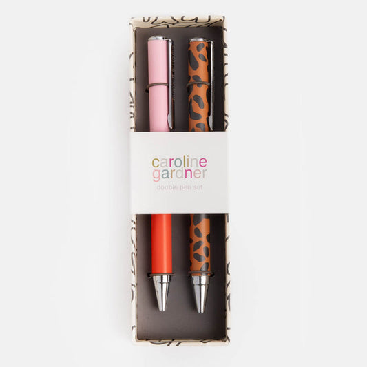 Caroline Gardner Boxed Set of 2 Pens, Pink/Red & Leopard