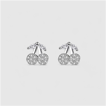 White Leaf Jewellery Cherry Earrings, CZ & Sterling-Silver