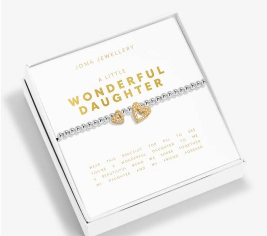 Woman Wonderful Daughter Heart Bracelet, Silver & Gold Plated, Boxed