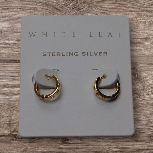 White Leaf Jewellery Gold Finished Sterling-Silver Huggie Hoop Earrings with Heart cmCutout Design